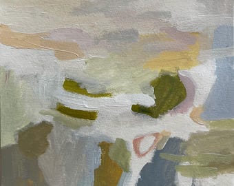 Pintura abstracta original de 9x12 pulgadas sobre papel artístico multicolor gris blanco.