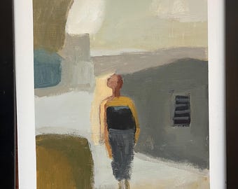 Abstract original figurative abstract painting 9x12 on art paper female figure
