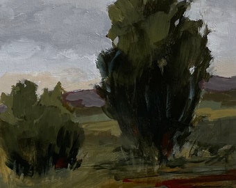 landscape original painting dark green cloud landscape green landscape small landscape 5x7 pamela munger