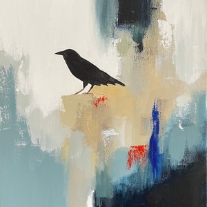 original abstract painting raven painting blue art 16x20 pamela munger image 1