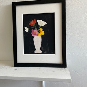 Flowers in vase painting Black and white acrylic painting on paper wall art home decor original art image 2