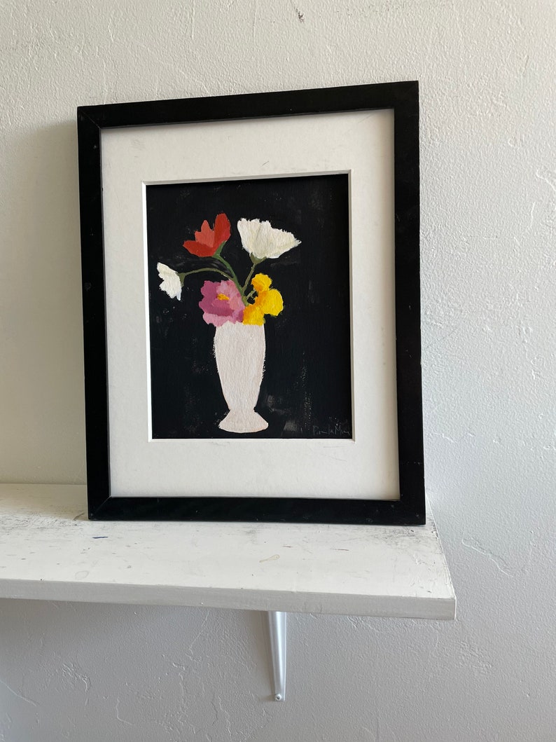 Flowers in vase painting Black and white acrylic painting on paper wall art home decor original art image 2