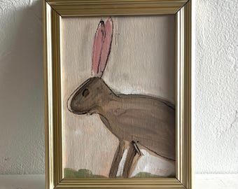 Pintura original de conejo, pintura acrílica, arte de 5x7, Pamela Munger Brown