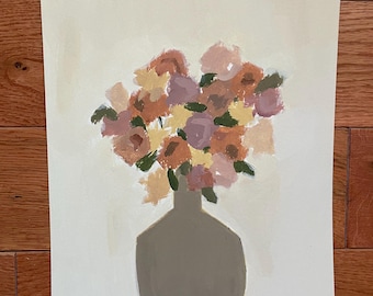 original flower painting 8x10” acrylic painting neutral muted colors cream color