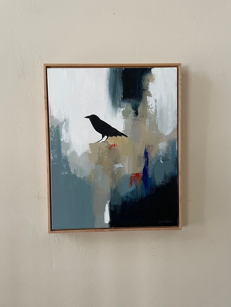 original abstract painting raven painting blue art 16x20 pamela munger image 2