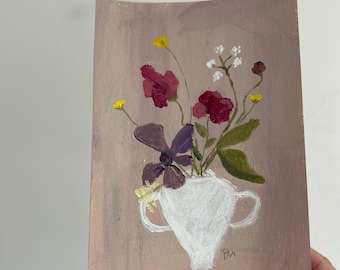 Original floral Painting flowers plum color small floral