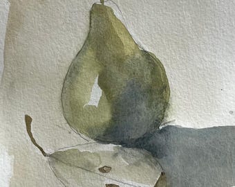 Pintura original de pera en acuarela