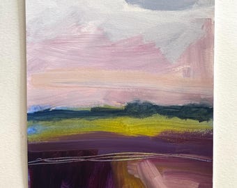 Pintura abstracta original de paisaje abstracto de 9x12 sobre papel de arte en colores neutros merlot oscuro