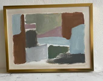 Pintura abstracta original abstracta de 9x12 sobre papel de arte en colores neutros marrón crema