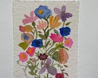 Pintura floral original en acuarela sobre papel hecho a mano.