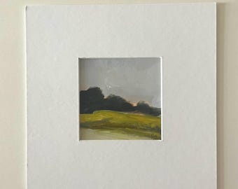 Small original landscape art painting green matted