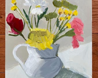 original floral painting bouquet flowers floral art 8x10” pamela munger