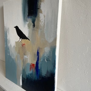 original abstract painting raven painting blue art 16x20 pamela munger image 4