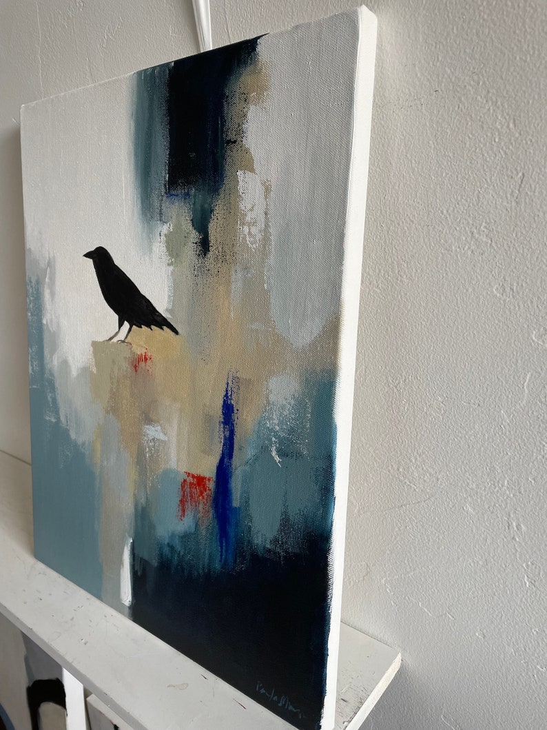 original abstract painting raven painting blue art 16x20 pamela munger image 4