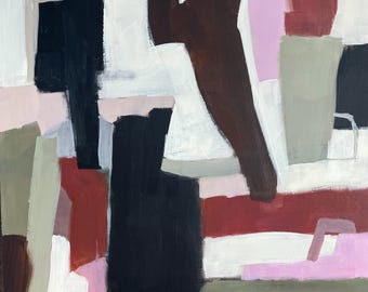 original abstract painting black cream pink red 20x20