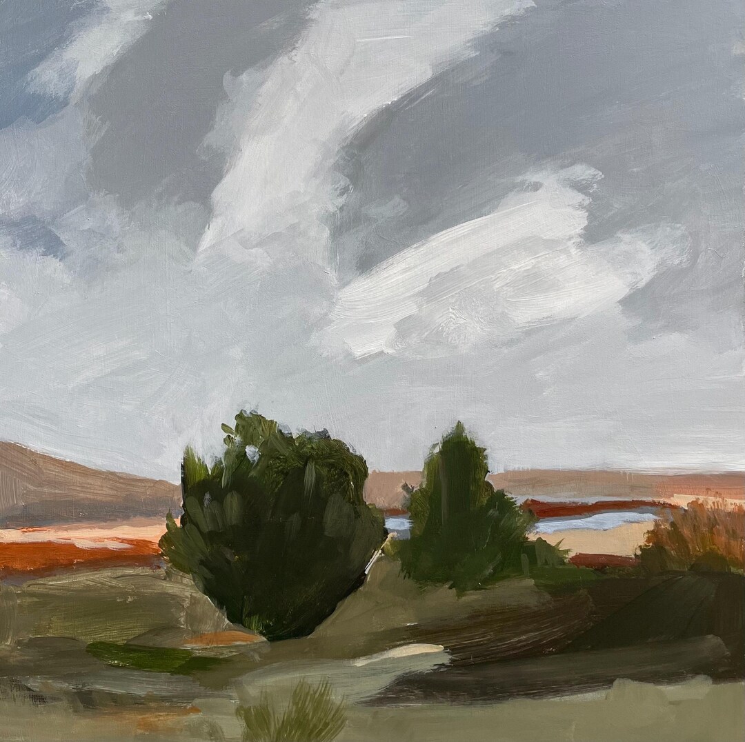 Original Cloudscape Painting Abstract Rural View 12x12 Acrylic On