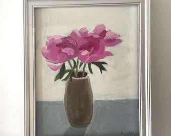 original floral painting pink peonies flowers floral art 8x10” pamela munger