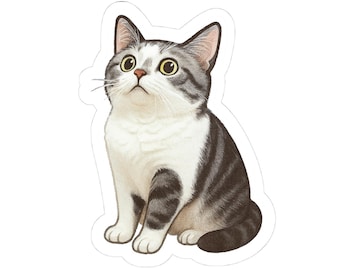 Silver Tabby Cat Sticker | Feline Curiosity, Bug Hunter, American Shorthair Art