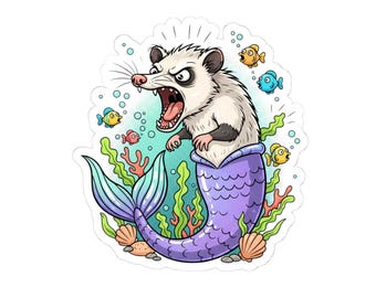 Mer-Pos sum Screaming Opossum Sticker | Kiss-Cut Opossum Mermaid Ocean