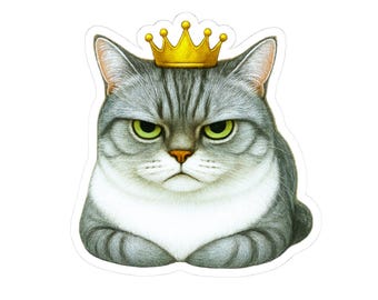Leo the Loaf King grumpy cat sticker | Silver Tabby American Shorthair with crown