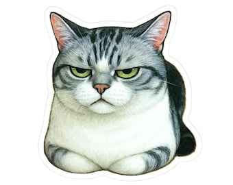 Grumpy Silver Tabby Cat Kiss-Cut Stickers | Leo the American Shorthair