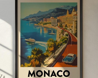 Monaco Vintage Travel Poster, Monte Carlo Retro Art (Digital Download)