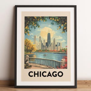 Chicago Retro Tourist Poster, Illinois Vintage Painting, Vacation Print, Travel Wall Art, Mid-Century Decor, Digital Download, Printable
