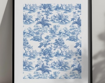 Niebieski Toile du Jouy Print, sztuka ścienna Chinoiserie (pobieranie cyfrowe)