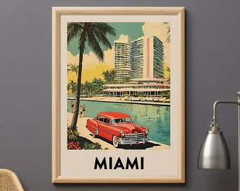 Vintage Miami Reiseplakat | Retro Sommer Posterdruck (Digitaler Download)