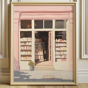 Impresión de librería preppy rosa, póster de biblioteca, Pastel Academia, impresión de Nueva York, estética de chica suave de los años 50, decoración de sala de lectura, descarga digital