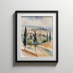 Impression aquarelle Toscane, Italie voyage cadeau déco, carte postale de Sienne italienne, peinture de paysage, art mural Europe, téléchargement numérique Amalfi