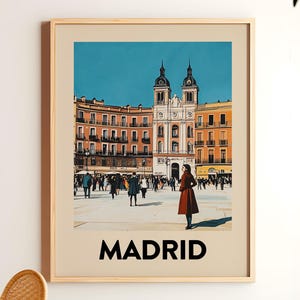 Madrid Vintage Travel Poster, Spain Retro Print, Europe Vacation Painting, Spanish Tourist Wall Art, Mid-Century Decor, Digital Download