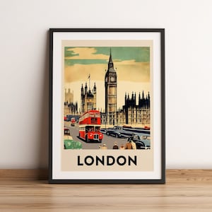 London Wand Kunst | England Poster | Reise Poster | Retro Dekor | Urlaub Print | Druckbare Kunst | Mid-Century | Bus Poster | Digitaler Download