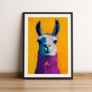 Trendy Pop Art Llama Print, Preppy Dorm Wall Art, Funky Modern Animal Decor, Girly Mid Century Bedroom Painting, Wildlife Digital Download