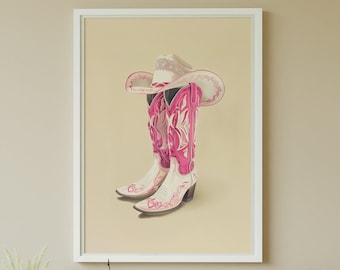 Coastal Cowgirl Boots Print, Mid Century Western Art (Digital Download)