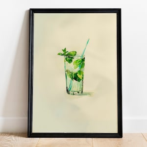 Mojito Cocktail Print, Vintage Alcohol Poster, Cocktail Menu Decor, Retro Minimalist Wall Art, Bar Cart Kitchen Drinks, Digital Download,