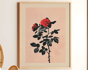 June Birth Flower Rose Art Print, Botanical Painting (Digital Download)