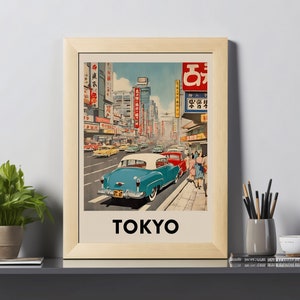 Arte mural de Tokio / Decoración de Japón / Póster de viaje / Arte mural / Póster vintage / Obra de arte imprimible / Arte retro de mediados de siglo / Descarga digital