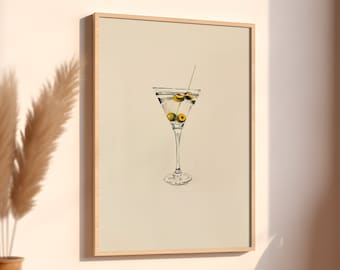 Minimalist Martini Print, Retro Cocktail Wall Art (Digital Download)