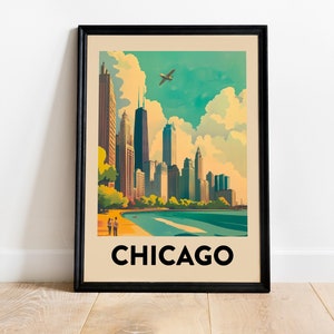 Chicago Illinois Travel Poster, Vintage Painting, Vacation Print, Retro Tourist Wall Art, Mid-Century Decor, Digital Download, Printable