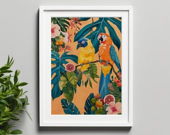 Papagei Dschungel Kunstdruck, Henri Rousseau Stil (Digitaler Download)