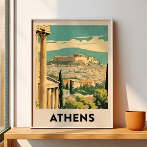 Athen Wandkunst | Griechenland Malerei | Reise Poster | Griechisch Kunstdruck | Vintage Poster | Druckbare Grafik | Retro Urlaub | Digitaler Download