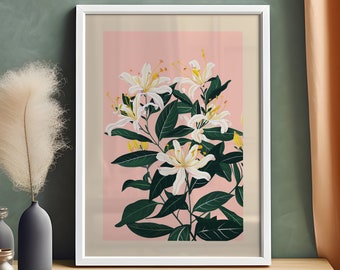 Honeysuckle Painting, June Birth Flower, Botanical Art (Digital Download)