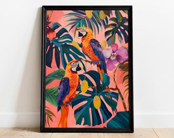 Papagei Dschungel Druck, Tropische Vogel Kunst, Henri Rousseau Stil (Digitaler Download)
