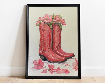 Coastal Cowgirl Boots Art Print, Boho Dorm Decor (Digital Download)