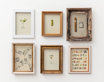 Cocktail Art Prints, Minimalist Bar Cart Decor (Digital Download)