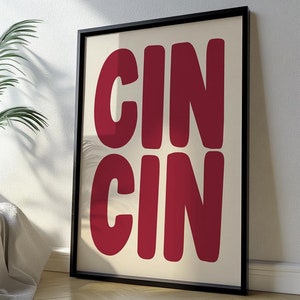 ヴィンテージ Cin Cin Cheers プリント、マティーニ バー カート デコレーション、カクテル ペインティング、レトロなキッチン ウォール アート、トレンディなドリンク ポスター、デジタル ダウンロード