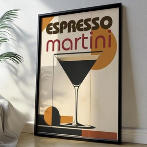 Espresso Martini Retro Bauhaus Poster, Minimalistische Barwagen Wandkunst, Cocktail Print, Vintage Küchen Getränke, Alkohol Dekor, digitaler Download