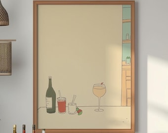 Martini Kitchen Print, Retro Bar Cart Art (Digital Download)