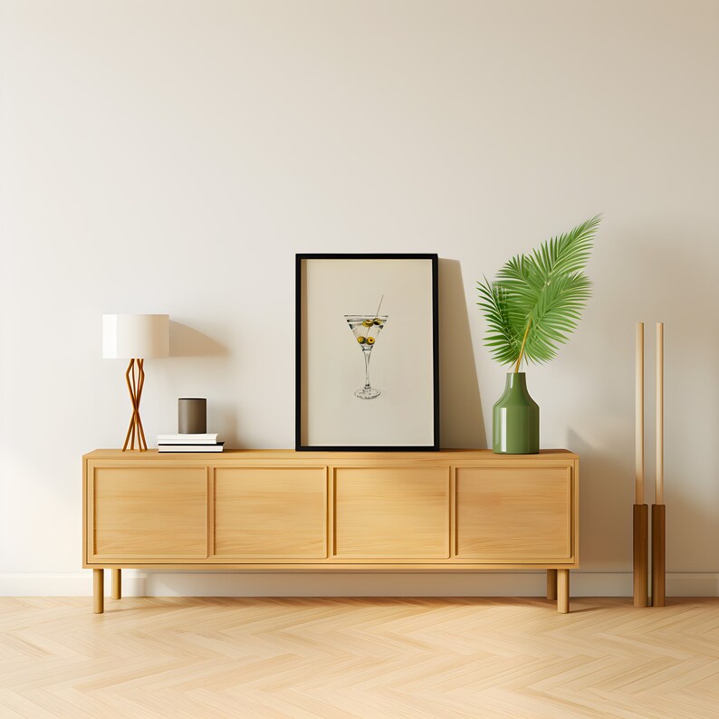 A minimalist painting of a vodka Martini cocktail